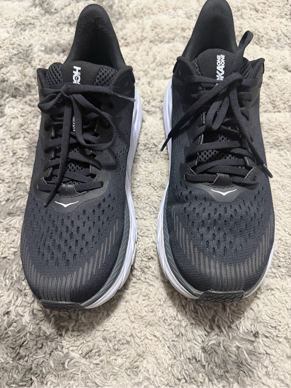 HOKA One One Clifton 7 Men’s Size 9 Black White Running Shoes 1110508